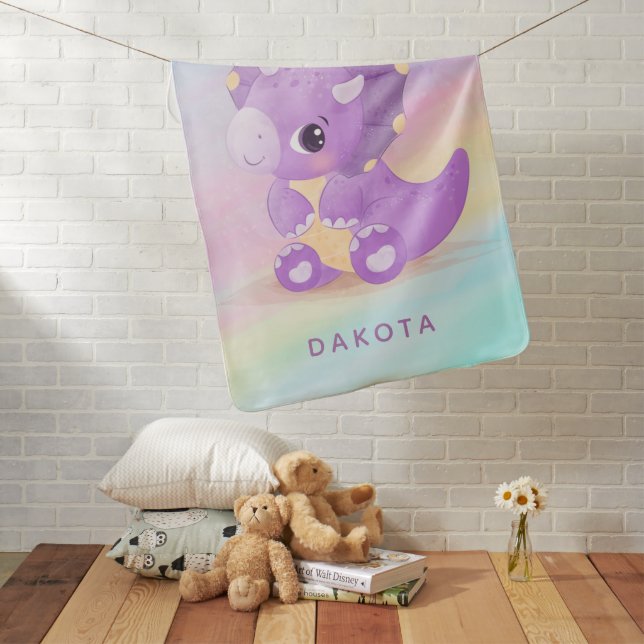 Cute Purple Dinosaur Pastels Custom  Baby Blanket (In Situ)