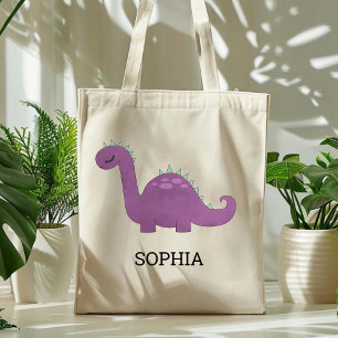 Cute Purple Dinosaur Personalized Tote Bag