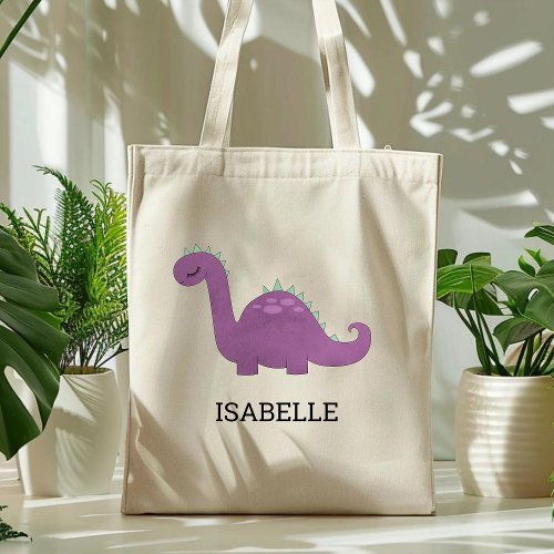 Cute Purple Dinosaur Personalized Tote Bag
