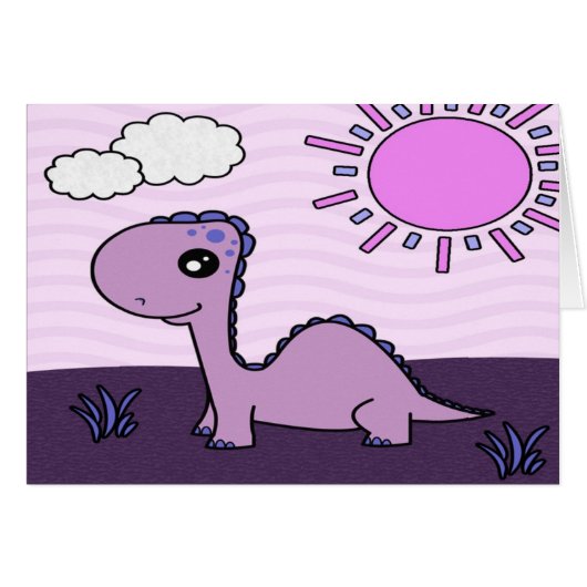 Cute Purple Dinosaur Scene Cards (Front Horizontal)