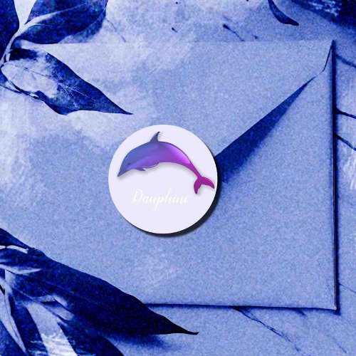 Cute  purple  dolphin  _  add name classic round sticker