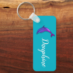 Cute purple dolphin - add name keychain