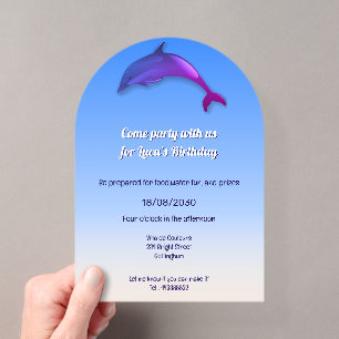 Cute purple dolphin - birthday party acrylic invitations