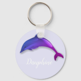 Cute purple dolphin in lavender - add name keychain