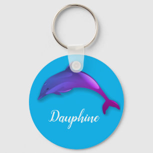 Cute  purple  dolphin  in sky blue -  add name keychain