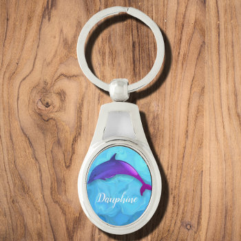Cute  Purple  Dolphin  In Water -  Add Name Keychain by lumirala at Zazzle