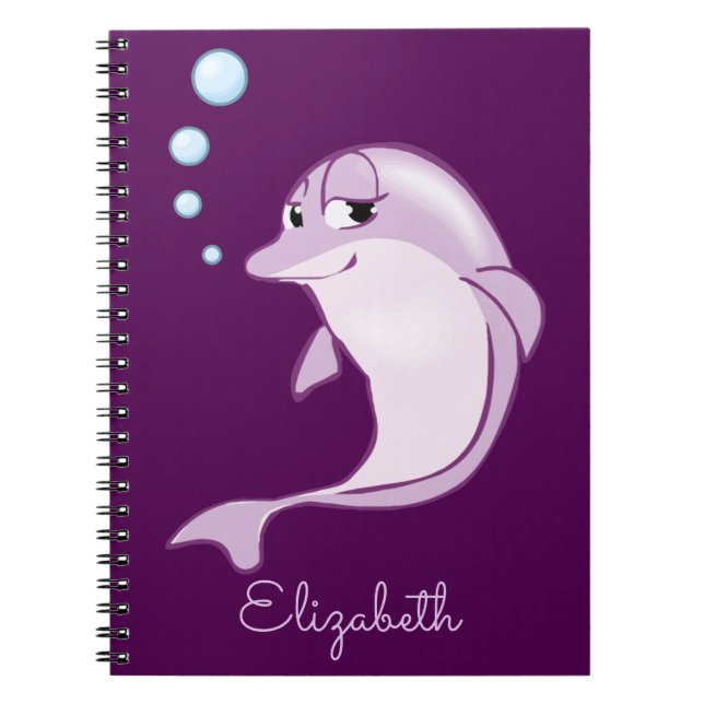 Cute Purple Dolphin Personalized Notebook (Front)