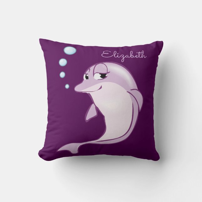 Cute Purple Dolphin Personalized Throw Pillow (Front)