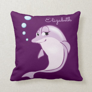 Cute Purple Dolphin Personalized Throw Pillow
