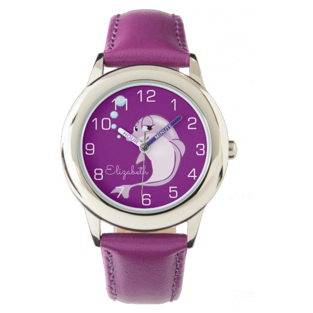 Cute Purple Dolphin Personalized Watch (Front)