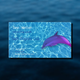 Cute purple dolphin - swimming coach business card