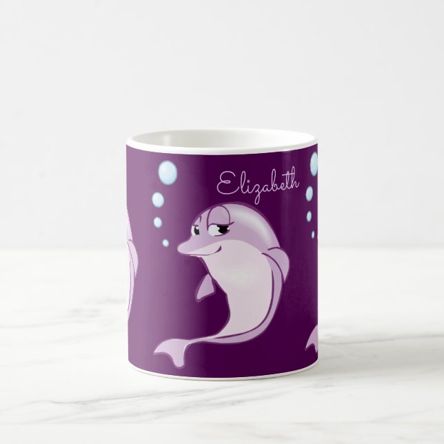 Cute Purple Dolphins Personalized Coffee Mug (Center)