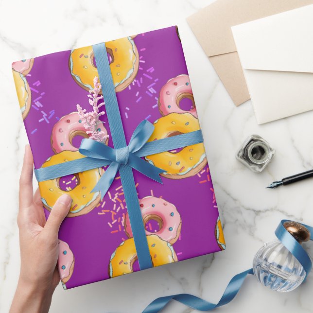 Cute Purple Donut Colorful Sprinkle Birthday Party Wrapping Paper (Gifting)