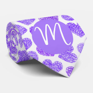 Cute Purple Doodled Heart Valentine's Day Monogram Neck Tie