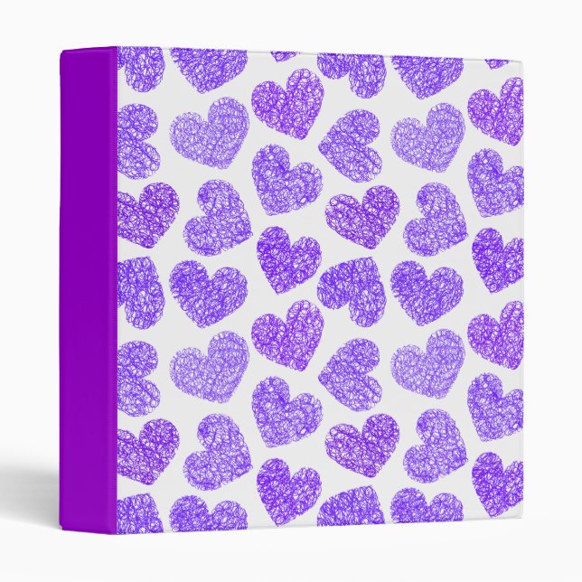Cute Purple Doodled Heart Valentine's Day Pattern Binder (Front/Spine)