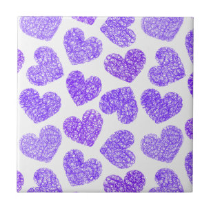 Cute Purple Doodled Heart Valentine's Day Pattern Ceramic Tile