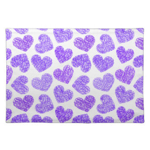 Cute Purple Doodled Heart Valentine's Day Pattern Cloth Placemat
