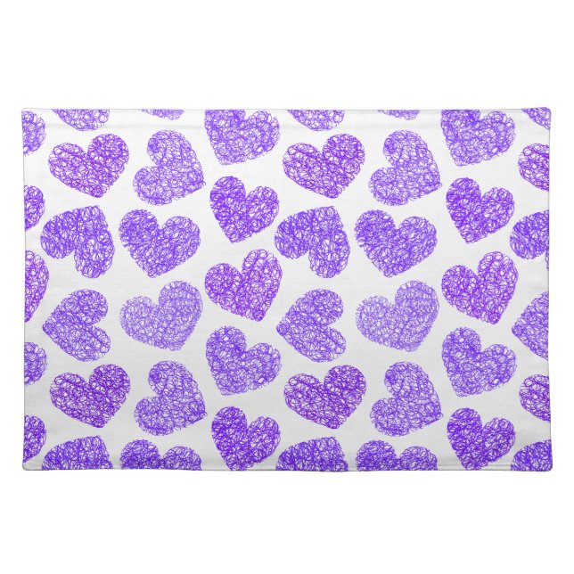 Cute Purple Doodled Heart Valentine's Day Pattern Cloth Placemat (Front)