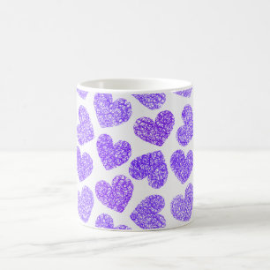 Cute Purple Doodled Heart Valentine's Day Pattern Coffee Mug