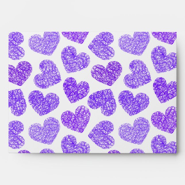 Cute Purple Doodled Heart Valentine's Day Pattern Envelope (Front)