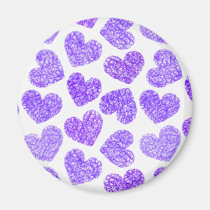 Cute Purple Doodled Heart Valentine's Day Pattern Magnet