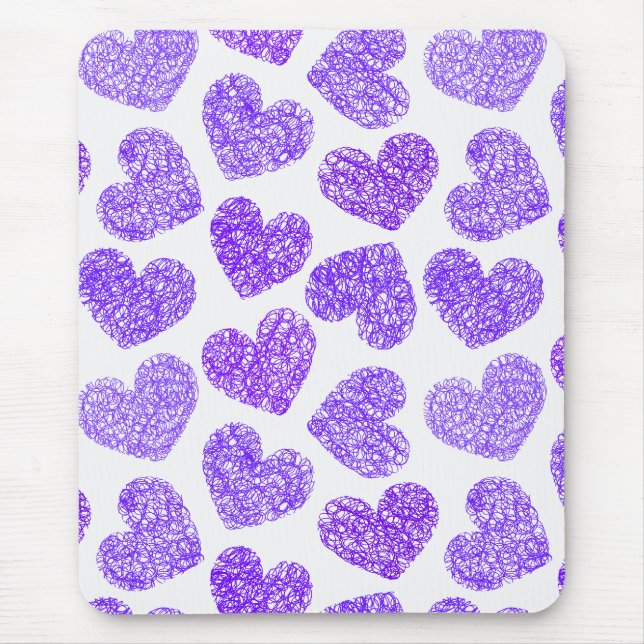 Cute Purple Doodled Heart Valentine's Day Pattern Mouse Pad (Front)