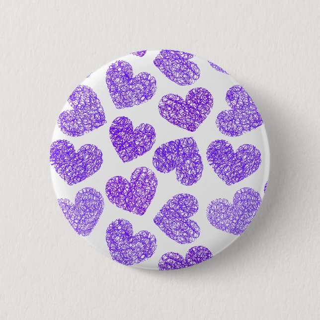 Cute Purple Doodled Heart Valentine's Day Pattern Pinback Button (Front)