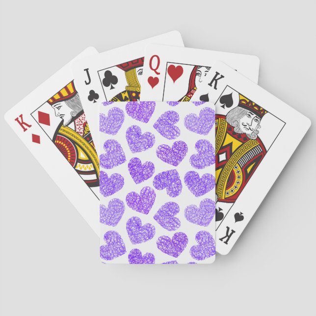 Cute Purple Doodled Heart Valentine's Day Pattern Poker Cards (Back)