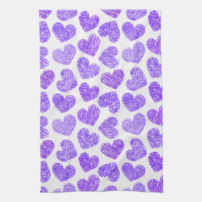 Cute Purple Doodled Heart Valentine's Day Pattern Towel (Vertical)