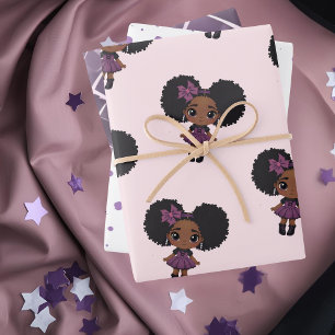 Cute Purple dot girl afro-puff Wrapping Paper Sheets