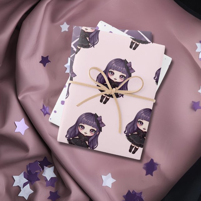 Cute Purple dot girl  Wrapping Paper Sheets (Cute Purple dot girl Wrapping Paper Sheets)