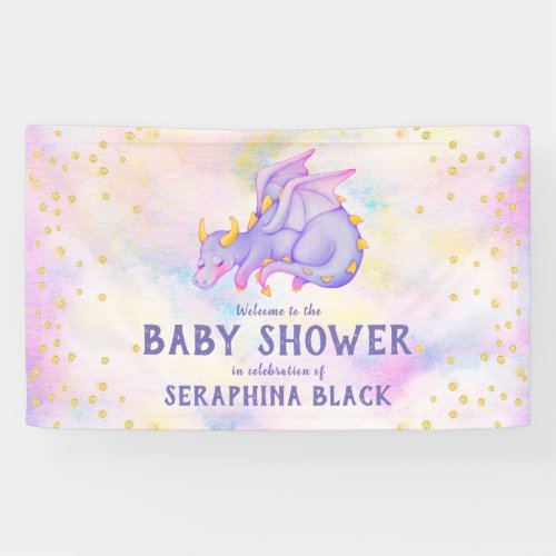 Cute Purple Dragon Baby Shower Banner