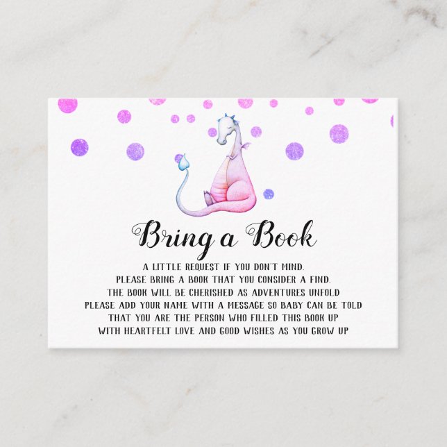 *~* Cute Purple Dragon Baby Shower Bring a Book Enclosure Card (Front)