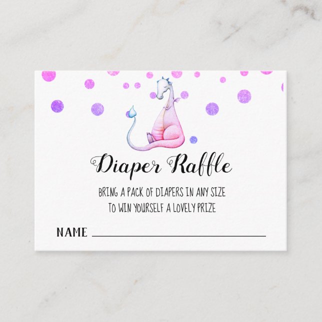 *~* Cute Purple - Dragon Baby Shower Diaper Raffle Enclosure Card (Front)