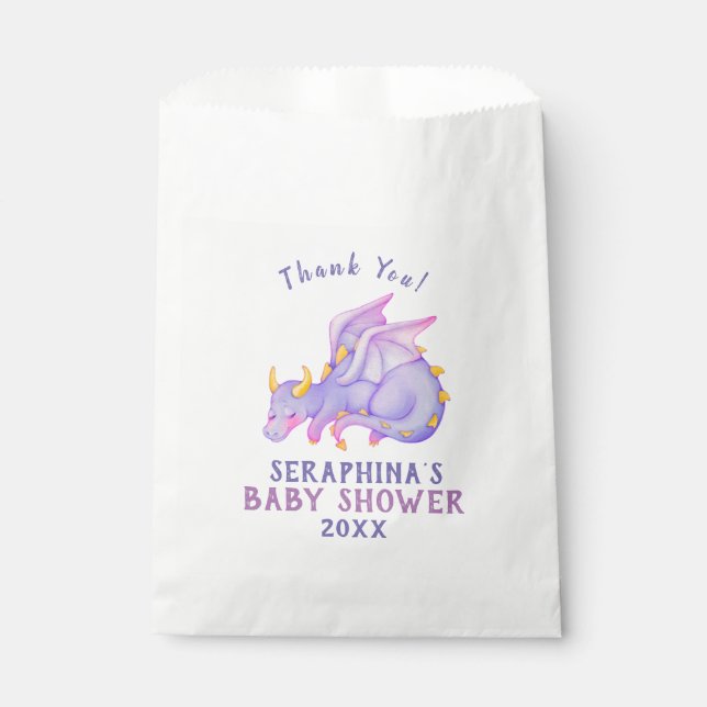 Cute Purple Dragon Baby Shower Favor Bags (Front)