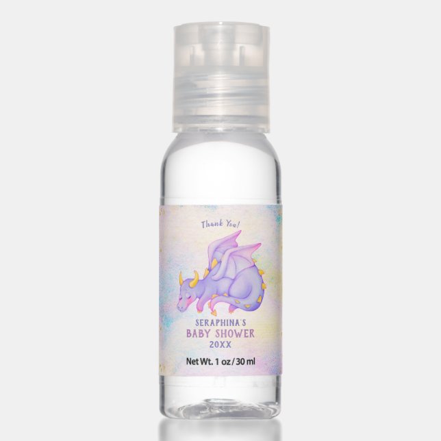 Cute Purple Dragon Baby Shower Hand Sanitizer Gift (Front)