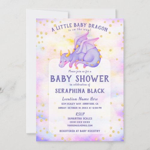 Cute Purple Dragon Baby Shower Invitation