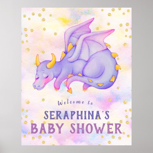 Cute Purple Dragon Baby Shower Poster