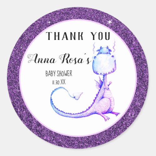  Cute Purple Dragon Baby Shower Thank You Classic Round Sticker