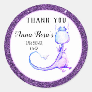 *~* Cute Purple Dragon Baby Shower Thank You Classic Round Sticker