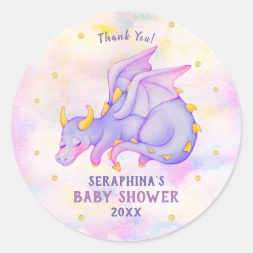 Cute Purple Dragon Girls Baby Shower Sticker