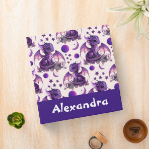 Cute Purple Dragon Personalized 3 Ring Binder
