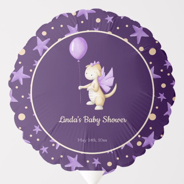 Cute Purple Dragon Theme Girl Baby Shower Balloon (Front)