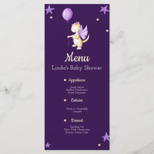Cute Purple Dragon with Balloon Girl Baby Shower Menu