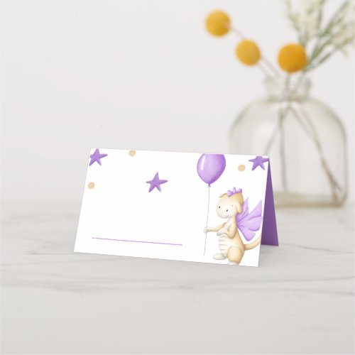 Cute Purple Dragon with Balloon Party Place Card