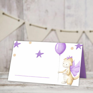 Cute Purple Dragon with Balloon Party Place Card