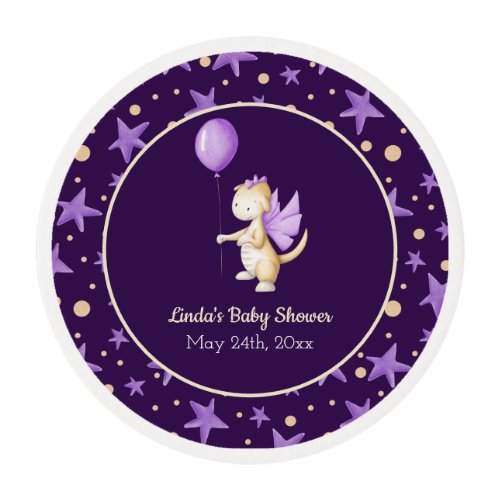 Cute Purple Dragon with Balloon Personalized  Edible Frosting Rounds
