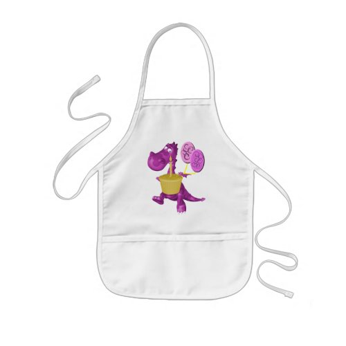 Cute Purple Dragon With Cupcake And Balloons Kids Apron