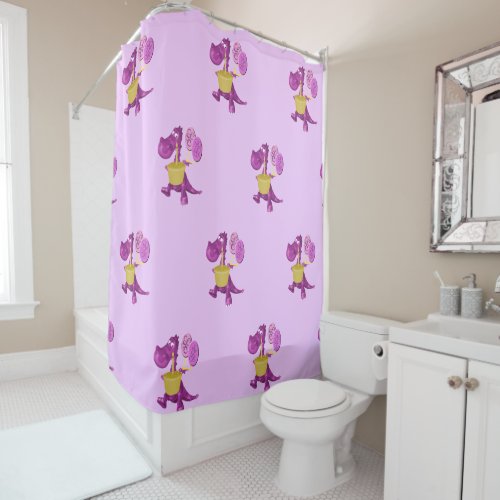 Cute Purple Dragon With Cupcake And Balloons  Shower Curtain