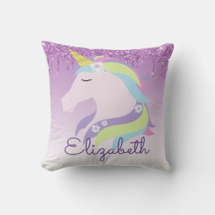 Cute Purple Dripping Glitter Magical Unicorn Throw Pillow
